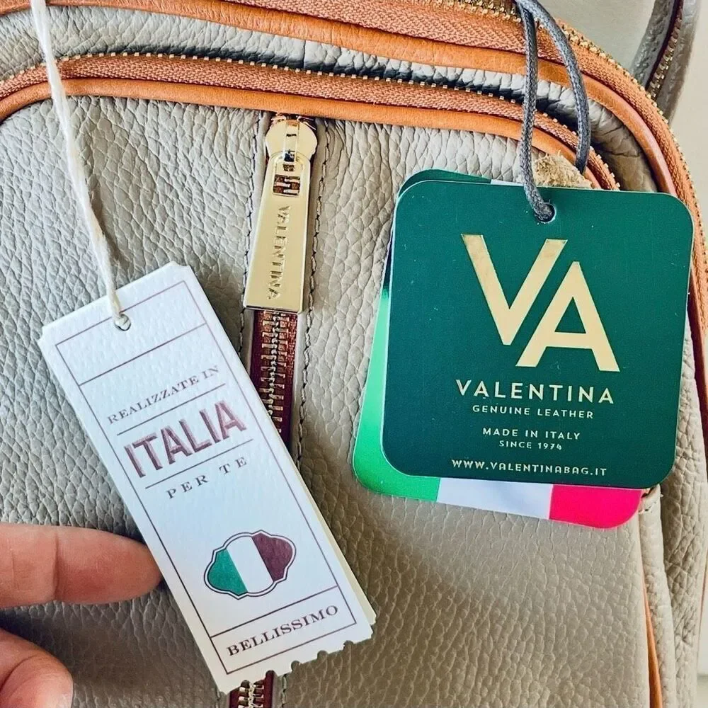NWT Gorgeous Valentina Tan Italian Genuine Leather Convertible Sling Backpack Ba
